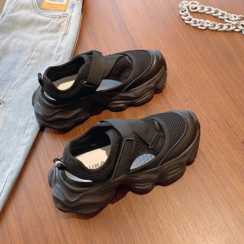 Hollow Breathable Dad Shoes Women's Summer Thick Sole Heightening Velcro Sandals Casual Sneakers