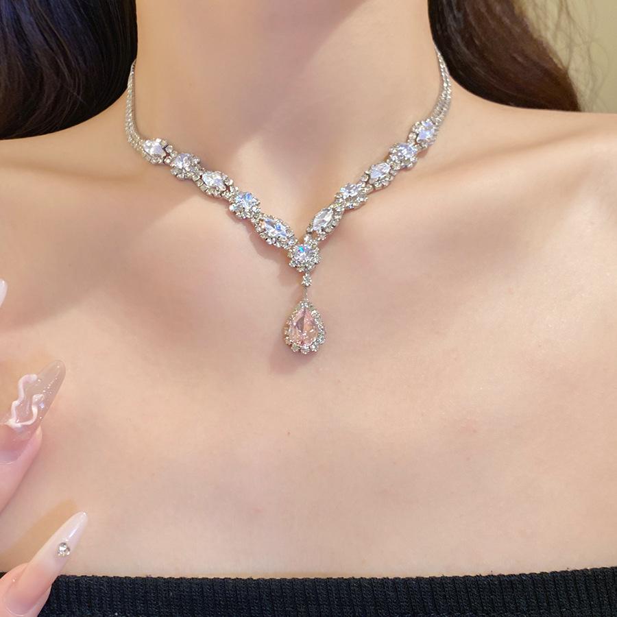 Crystal Tears Silver Necklace with Zircon Water Drop Pendant - Elegant Fashion Clavicle Chain