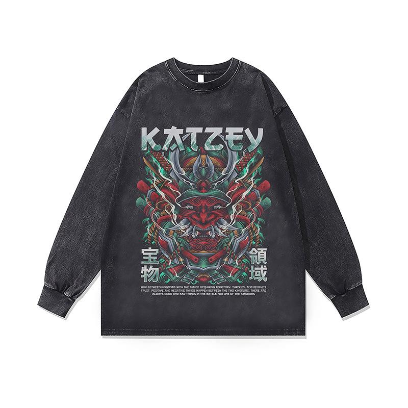 Amerikanische Trendmarke Vintage Retro Racing Digitaler Direktdruck Reine Baumwolle Gewaschen Locker Langarm-T-Shirt Herren