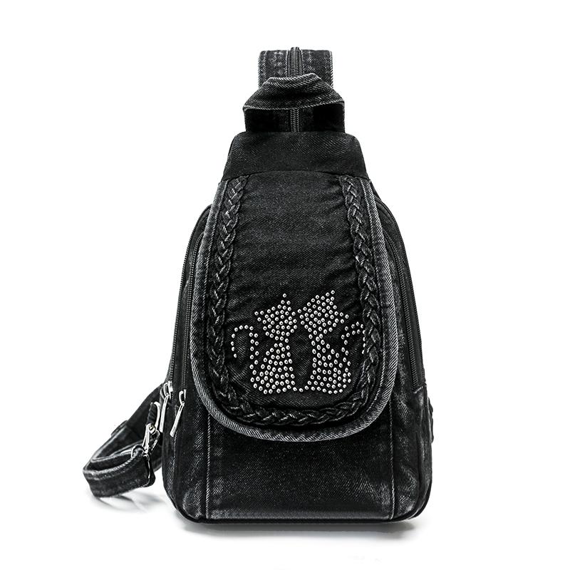 Zaino Borsa a Tracolla da Donna Borsa da Petto Multiuso Zaino in Denim All-match
