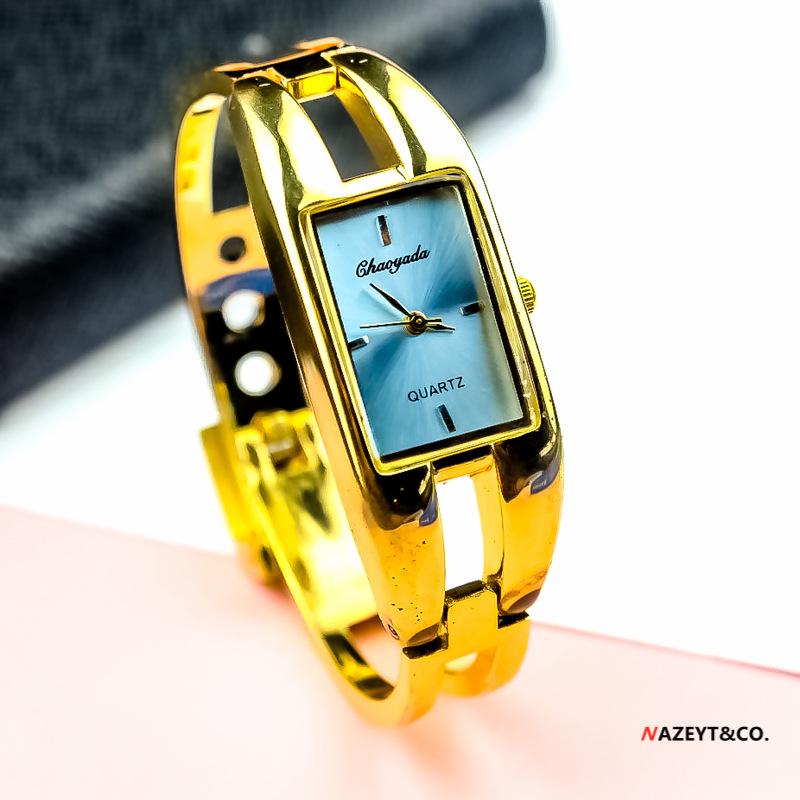 Stylish Women's Square Bangle Quartz Watch with Steel Band for Girls