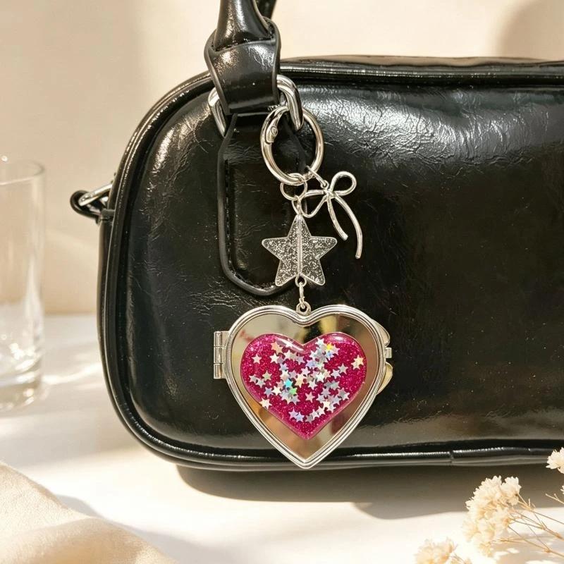 Ins Mini Cute Mirror Pendant Keychain Portable Makeup Cute Girl Style Bag Accessories Gift