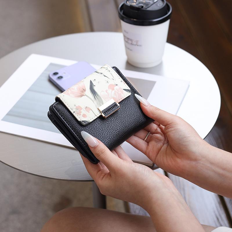 Geldbörse Damen Kurz PU Weiches Leder Süße Dame College Nische Weiblich Reißverschluss Student Null-Geldbörse