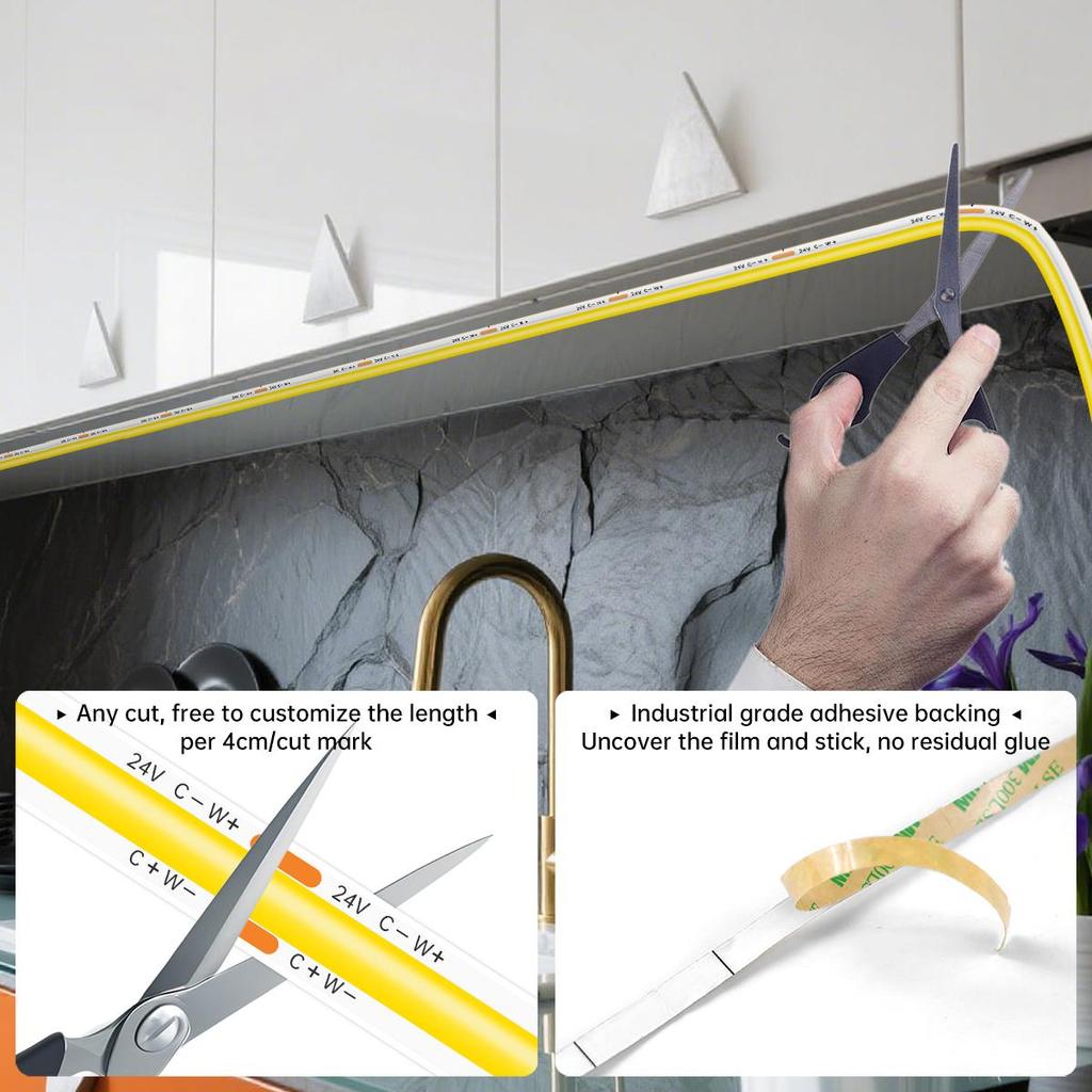 Doppelfarben 2700K bis 6500K Wechselbare CCT COB LED-Streifenleuchte 24V Kabellose Fernbedienung Dimmbares FOB LED-Band für Raumdekoration