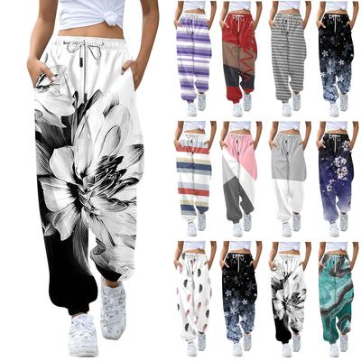 Kadın Moda Baskılı Muhafızlar İpli Elastik Bel Kayışı Rahat Pantolon