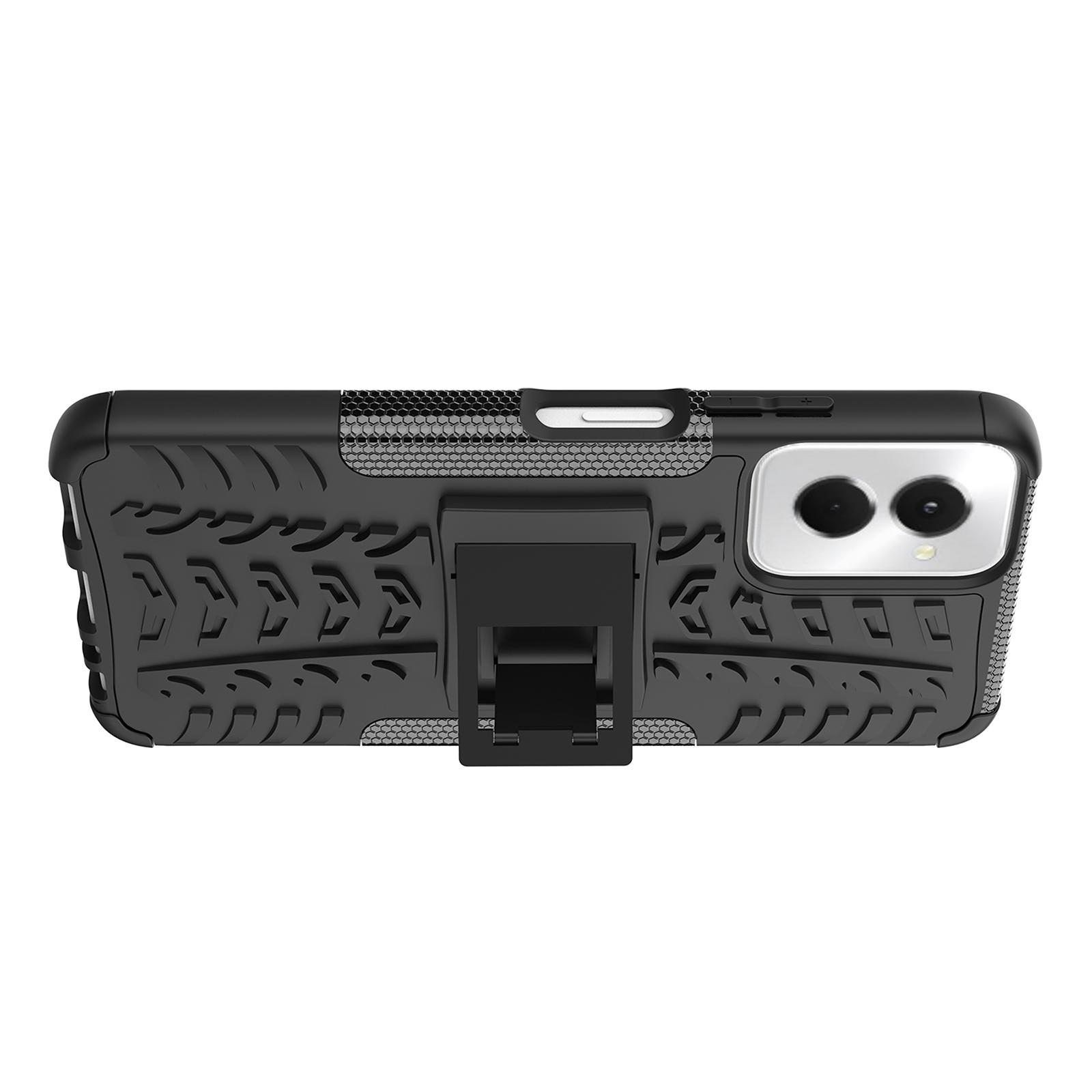 

For Motorola Moto G Power (2024) Case Kickstand PC+TPU Tyre Pattern Non-slip Phone Cover Black