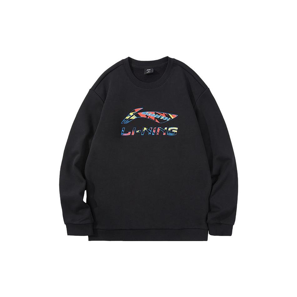 Li Ning Sports Life Collection Solid Color Logo Label Pullover Fleece Lined Thermal Sweatshirt Men's AWDTD87-1