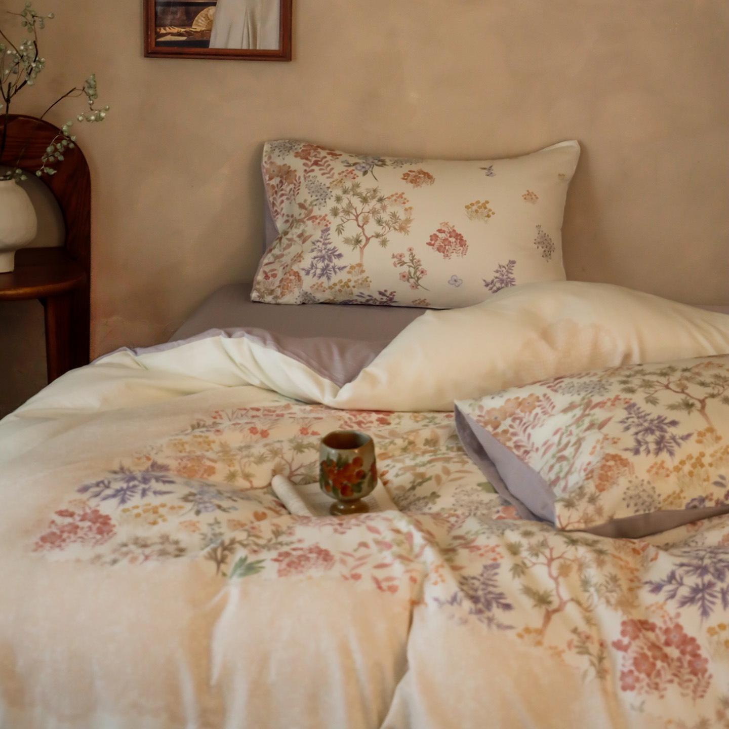 

2026 Spring Cotton Double Gauze 4-Piece Bedding Set: Printed Bed Sheet & Duvet Cover for All Seasons. 1.8m set with duvet cover 200x230cm