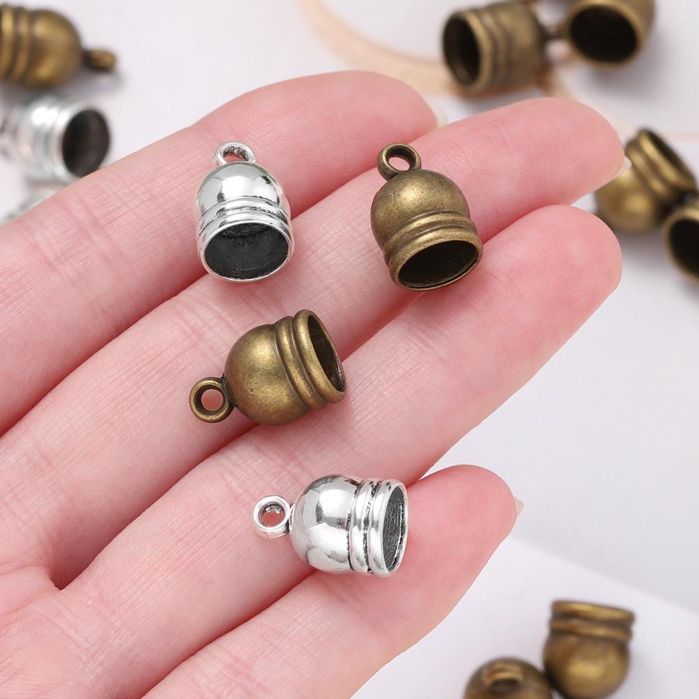 10Pcs/lot Necklace End Crimp Bead Leather End Caps Cord Cover Necklace Bracelet End Tip Cap DIY Jewelry Making Finding