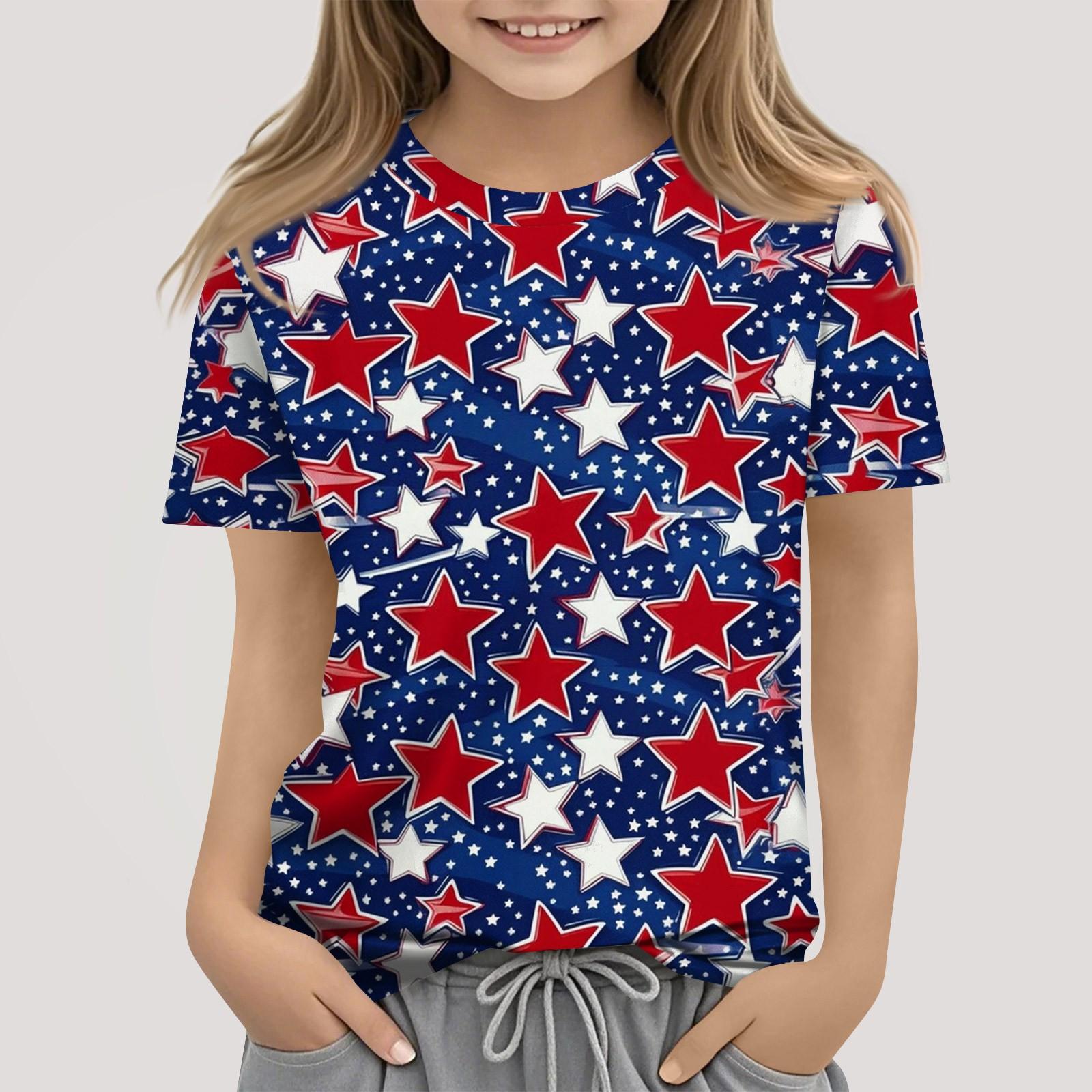 

Детская модная повседневная футболка с коротким рукавом и круглым вырезом с принтом «День независимости» 160 тёмно-синий