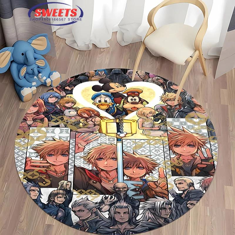 Disney Kingdom Hearts Round Carpet,Non-Slip Play Mat Floor Rug for Living Room Bedroom Kid's Room Round Mat,Durable Washable Mat