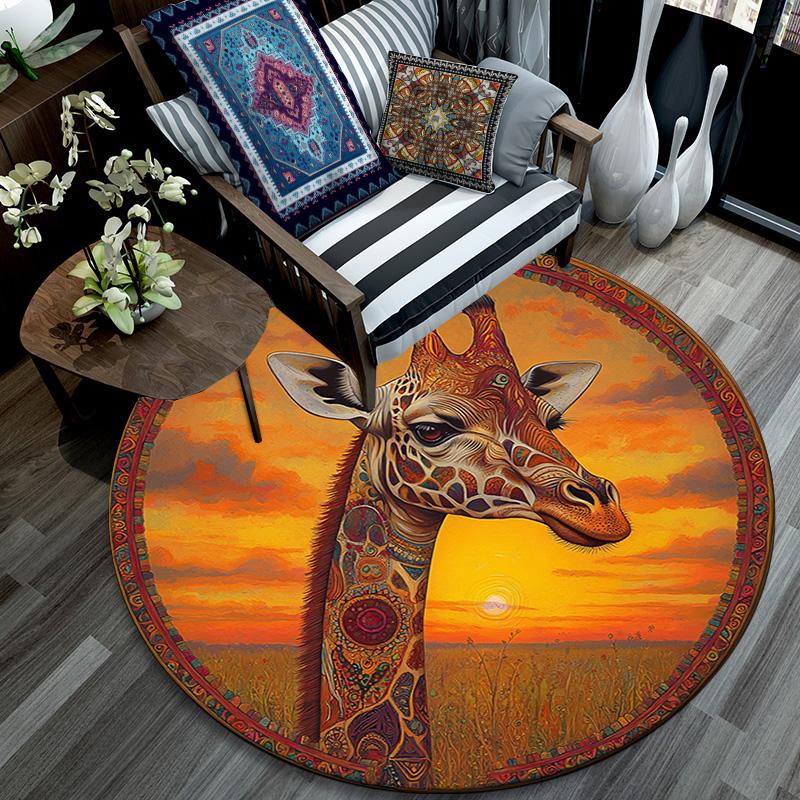 Giraffe Round Area Rug,Carpet Rug for Living Room Bedroom Sofa Playroom Decor,Non-slip Floor Mat
