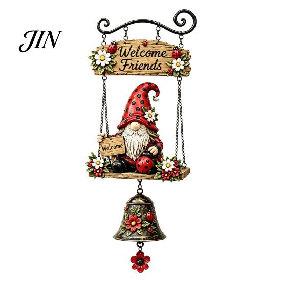 Farmhouse Doorbell Decoration Rustic Garden Gnome Bell, Large Gnomes Welcome Hanging Doorbell, Bell Decor for Front Porch Patio Fence Farmhouse, Gift