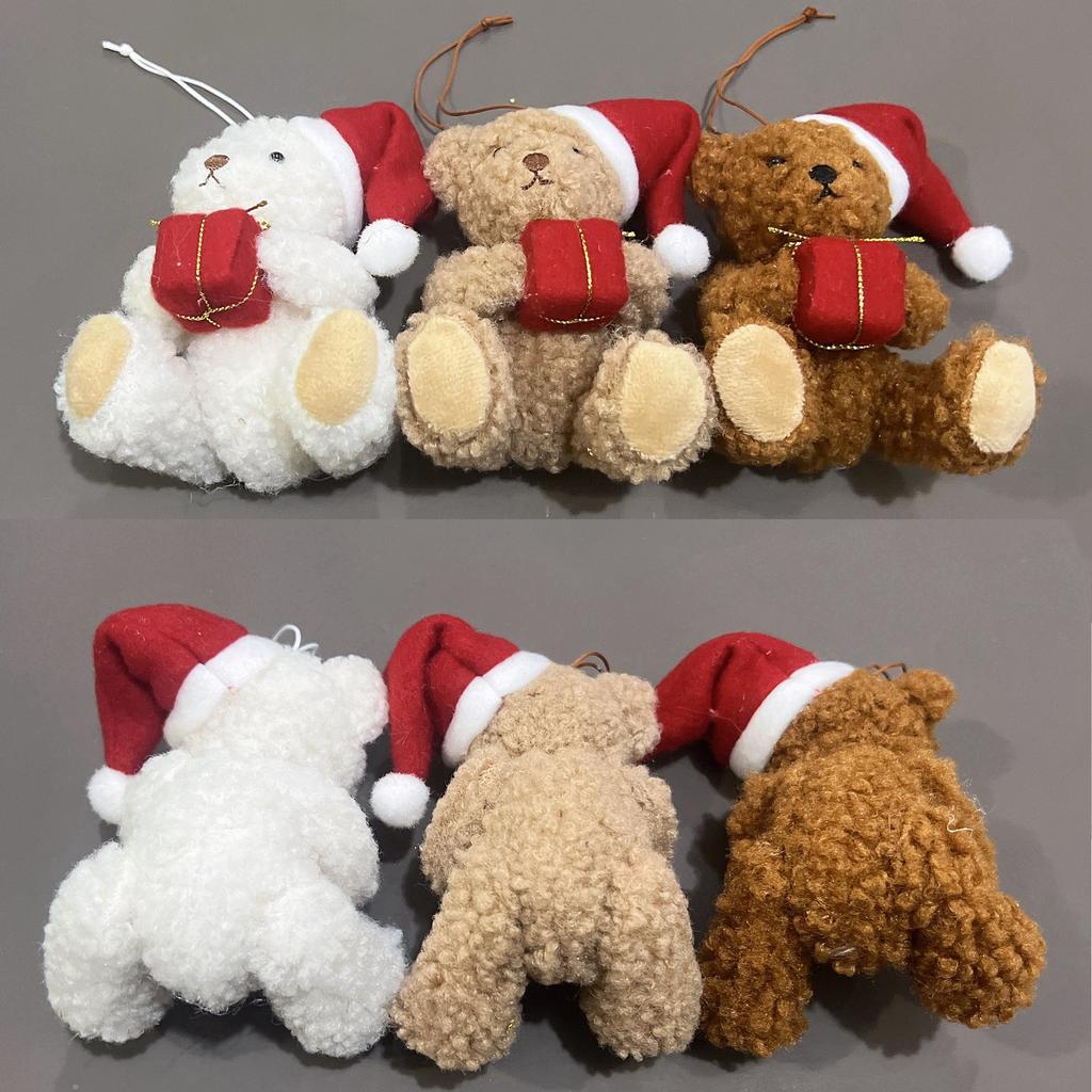 3PCS Cute Plush Bear Christmas Tree Hanging Ornaments Decorations for Home Door Window Xmas Gifts Plush Bear New Year