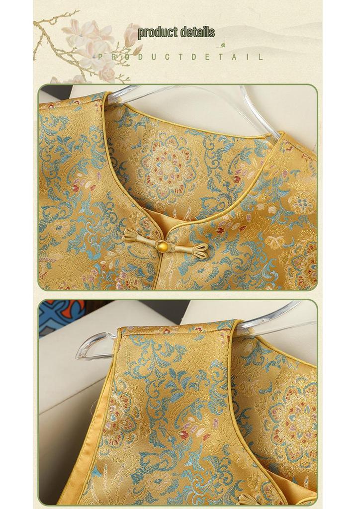 2026 Nieuw Chinese Stijl Jacquard Ronde Hals Vest - Tang Pak Bovenkleding