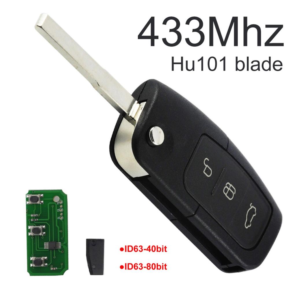 Klíčenka s 3 tlačítky a dálkovým ovládáním 433 MHz Vhodné pro Ford Focus Mondeo Fiesta S Max