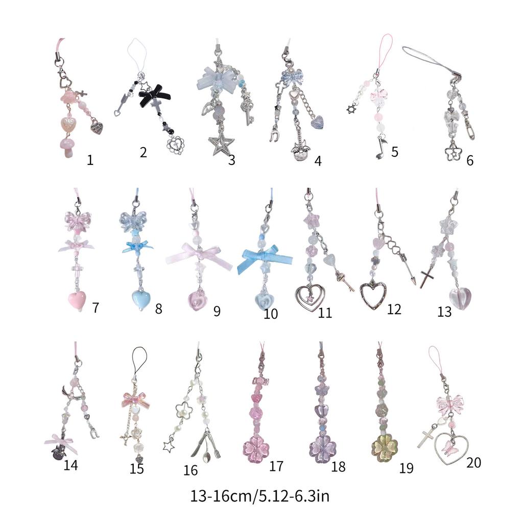 Stylish Bowknot Phone Chain Heart Flower Charm Pendant Keychain Backpack Decoration for Cellphone Key Bag Phone Lanyard