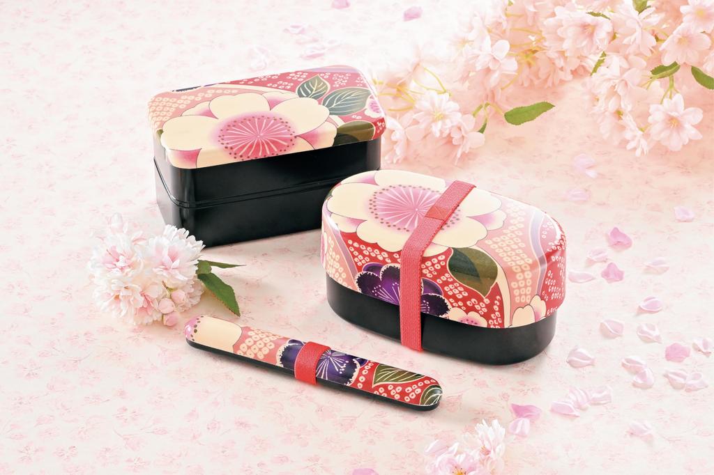 Tatsumiya Lunch Rectangular Lunch Sakura 30479 Cloth-Covered Box, Two-Tiered Box, Pink, 700cm,