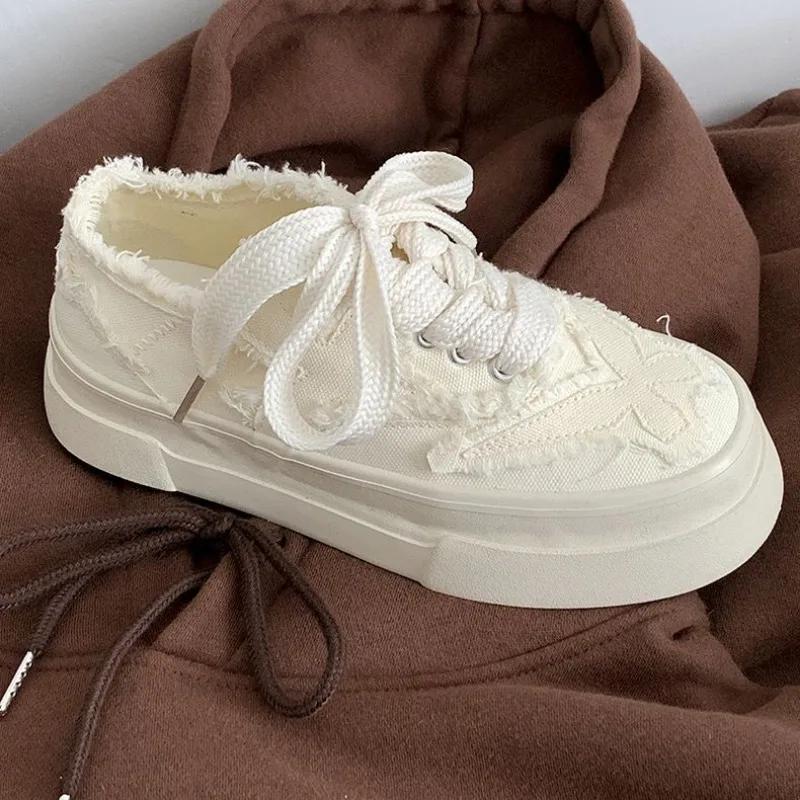 Fashion Pink Lace Up High On Platform Woman Footwear Low Canvas Shoes For Women Whit With — фото 7