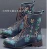 Retro Women's Boots Winter New Round Head Thick Heel Lace-up Embroidered Short Boots Women's Shoes