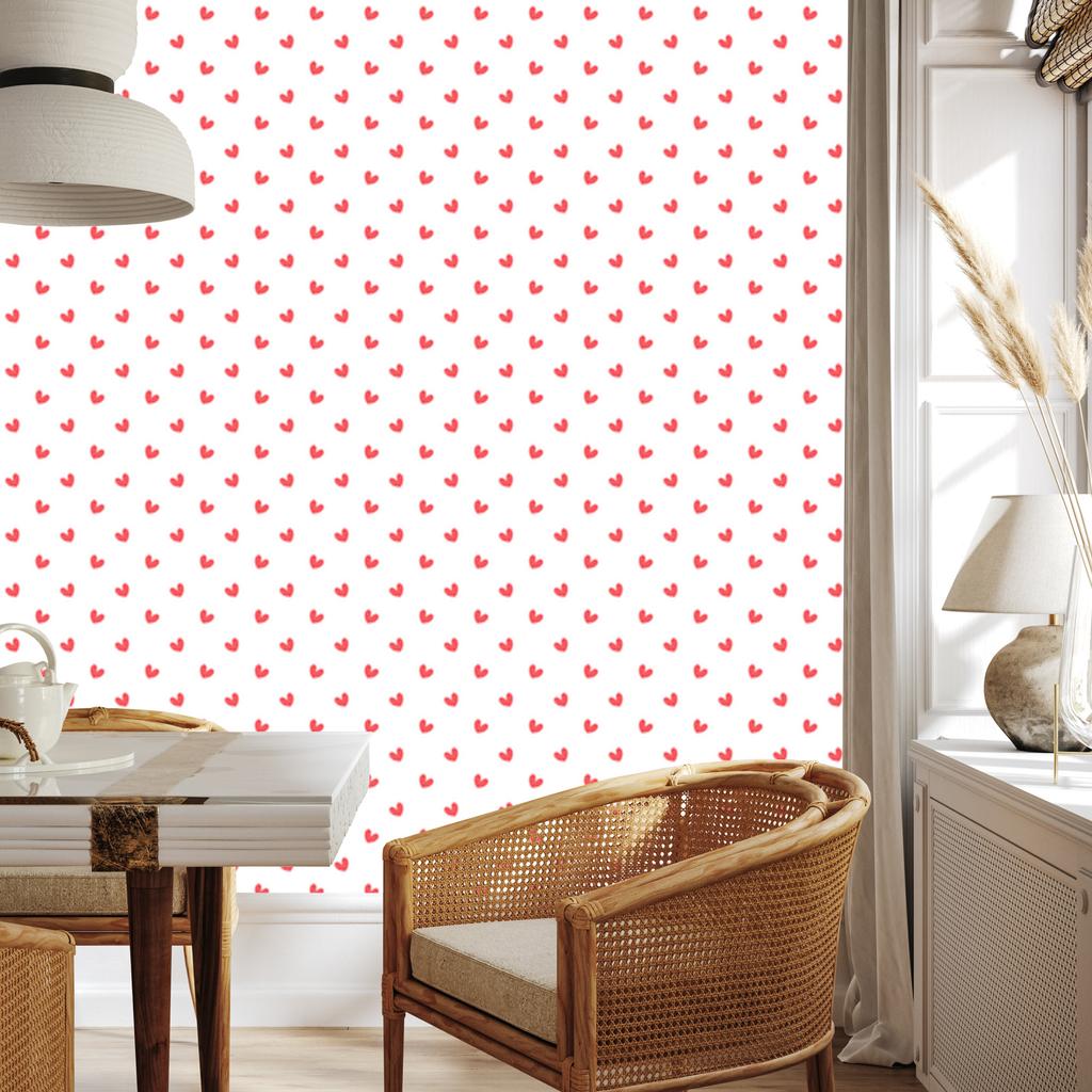 Hearts Wallpaper White and Coral 50x1000