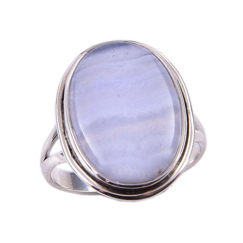 Natural Blue Lace Agate Gemstone 925 Solid Sterling Silver Gift Ring S.10 E2u57
