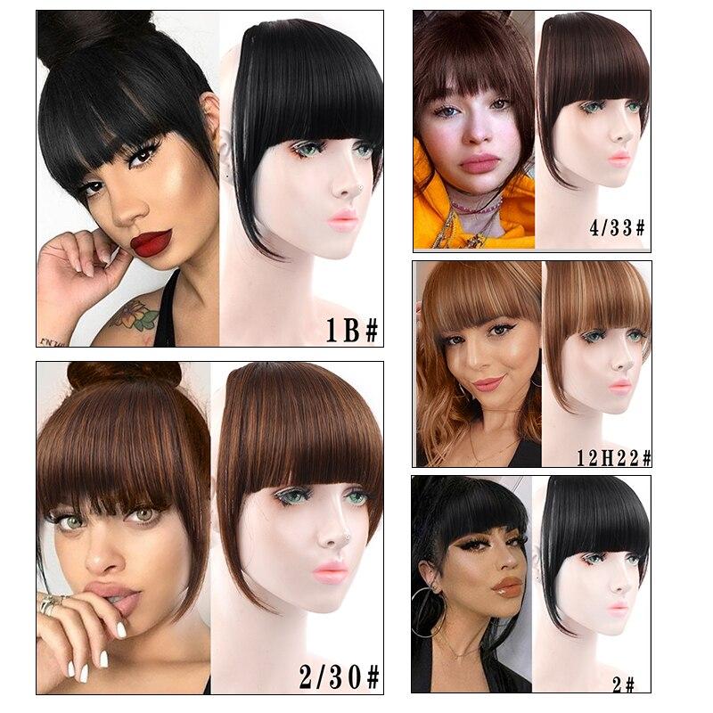 Synthetic Women's Hair Short Straight Blunt Bangs Natural Fake False Hair Clip In Hairpieces For Black Heat Resistant Fiber KTB