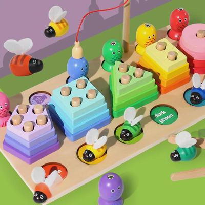Children's Educational Toy Set: Shape, Color Matching, Building Blocks, Fishing Game, and Fruit Cutting.