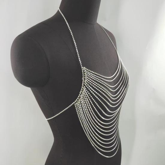 Allsidig Strass Brystkjede Flerlagsdesign Lett Kroppskjede Kvinner Sexy Statement Kroppstilbehør