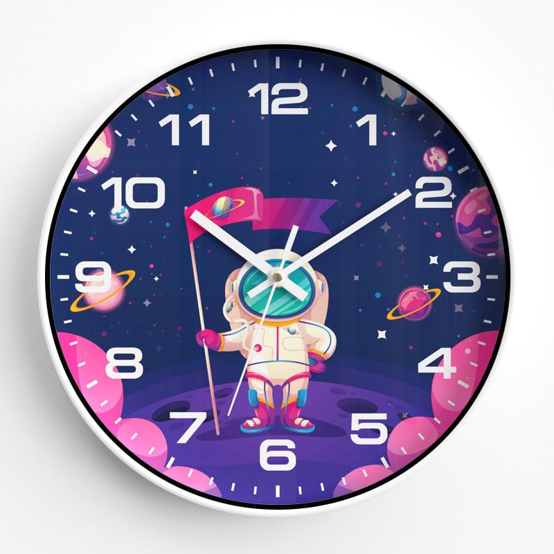 Children's Room Wall Clock Clock Cartoon Astronaut Silent Clock Bedroom Quartz Clock Home Wall Hanging 8 Inches 20CM