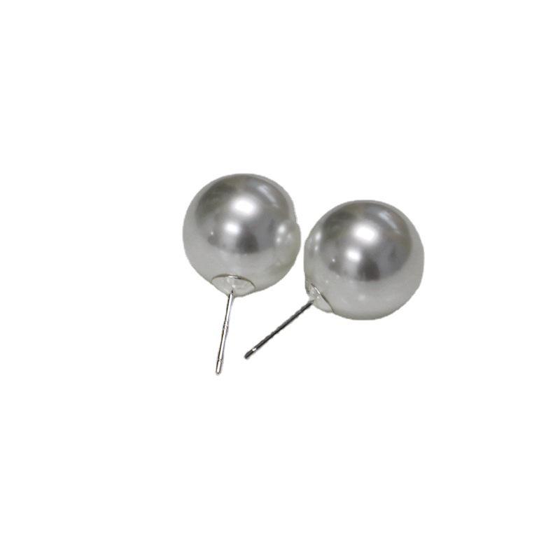 24 Retro Crystal Glass Pearl Stud Earrings with French 925 Silver Needles - Perfectly Round Ear Clips In Cool White Light