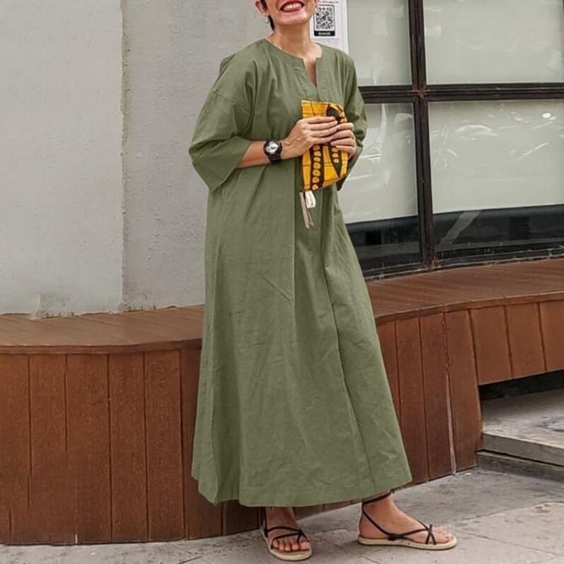 Vestido Casual Solto Plus Size de Cor Sólida