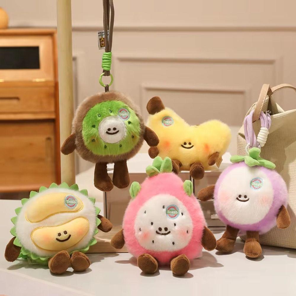 Banana Simulation Fruit Plush Keychain Kiwi Handmade Mangosteen Banana Pendant Soft Cartoon Cartoon Durian Stuffed Doll