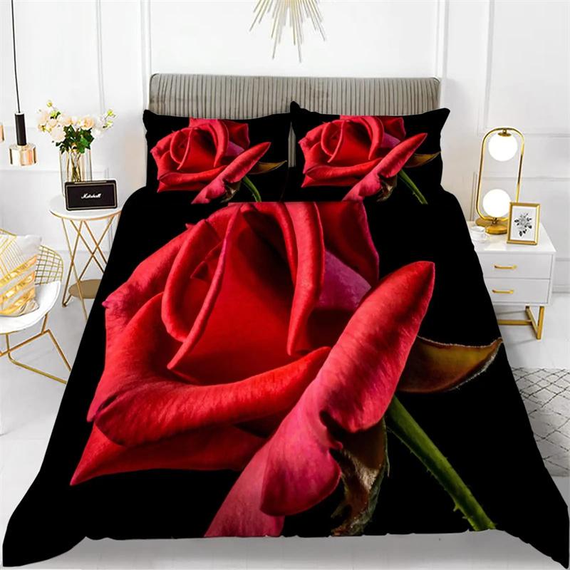 Valentine's Day Gifts Blue Rose Floral Duvet Cover Set King Size 3 Pieces 3D Printed Blossom Bedding Set Room Decoration Women