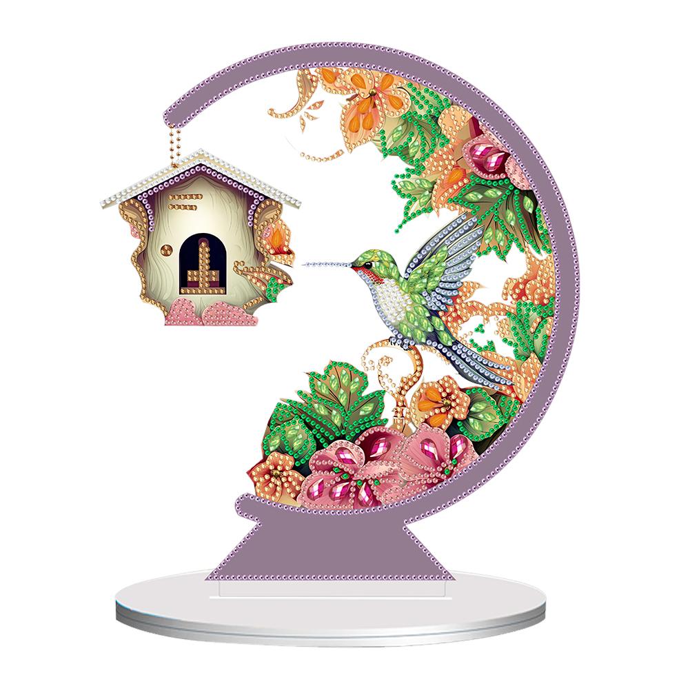 

Алмазная живопись особой формы, настольный декор, птица с цветком в клюве, птица, украшенная алмазной живописью, для декора рабочего стола дома или в офисе