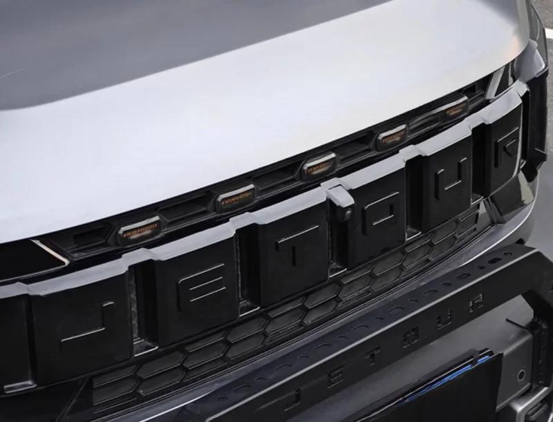 Auto ABS Bright Black Grille Light Letter Mark Fit for JETOUR Traveler T2 Car Grille Light Blackened Mark Easy Installation