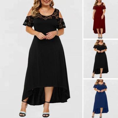 Trendy Openwork Maxi Dress with High Waist and Irregular Hem for Spring Autumn Working Dressing