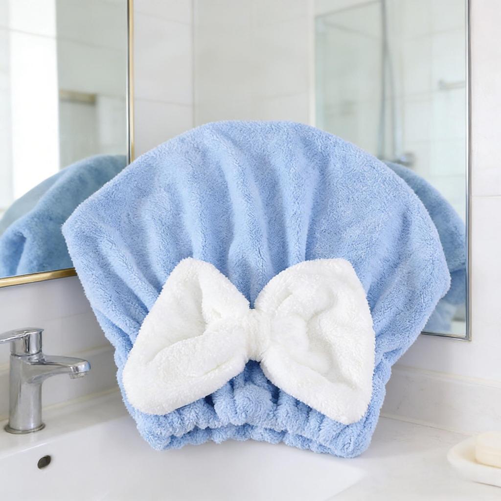 Super Absorbent Quick-Drying Hair Cap with Bow - Cute Towel Headscarf for Women