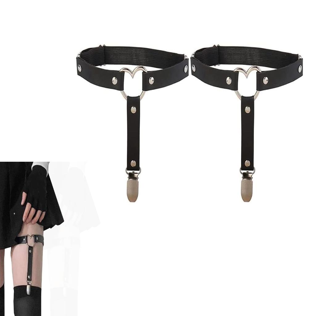 LeTradeJP Black Leg Leg Garter Sock 1 Pair Heart-Shaped Garters, Rings, Belt, Garter, Unisex, Non-Slip, Adjustable,