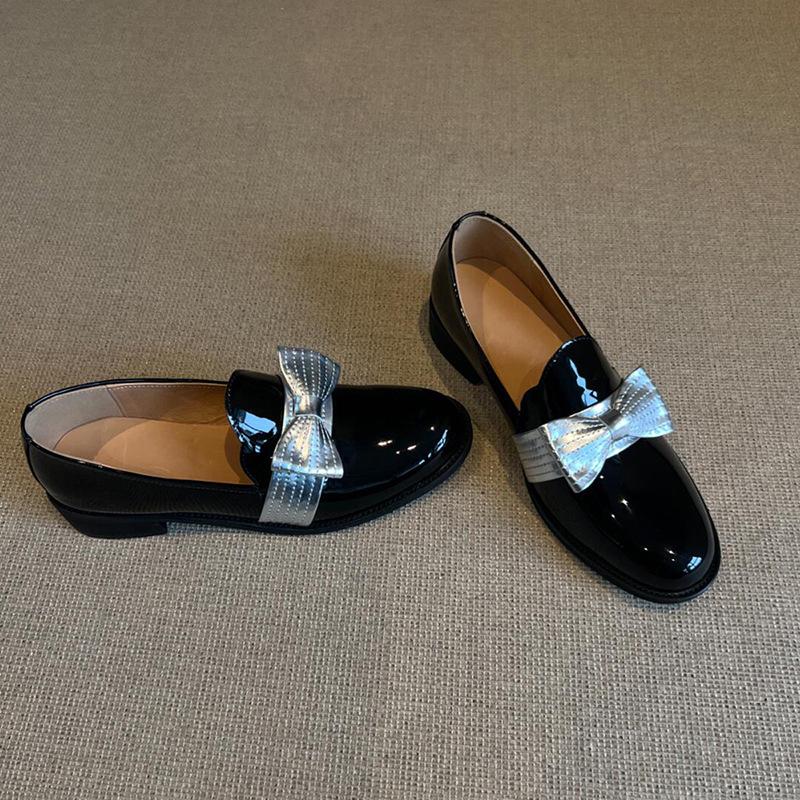 

Версия из овчины~ Британский стиль бант низкий каблук маленькие кожаные туфли женские новая кожа универсальные с круглым носком лоферы на одной педали 40