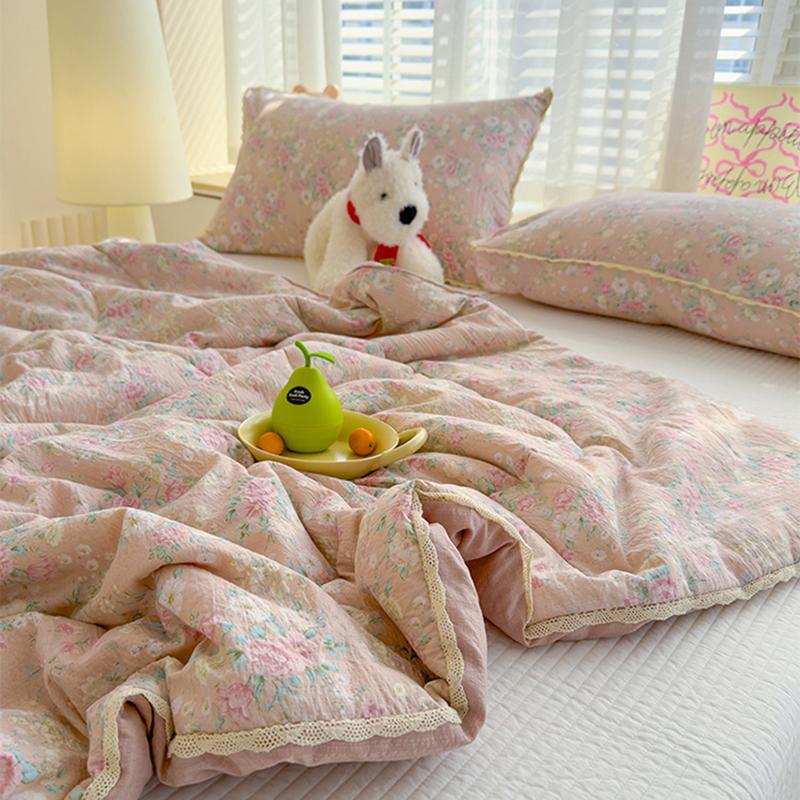New Sweet Printed Air-Condition Blanket Soft Skin-Friendly Quilted Quilt Breathable Cooling Summer Comforter Queen King Beds