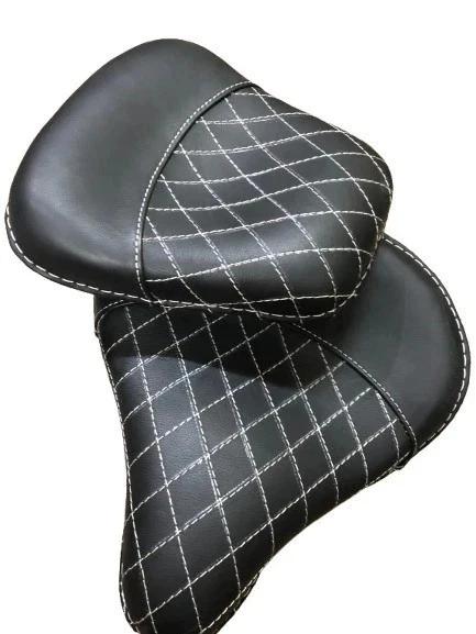 Fits For Royal Enfield Front And Rear Black & White Seat - Diamond Style Thread