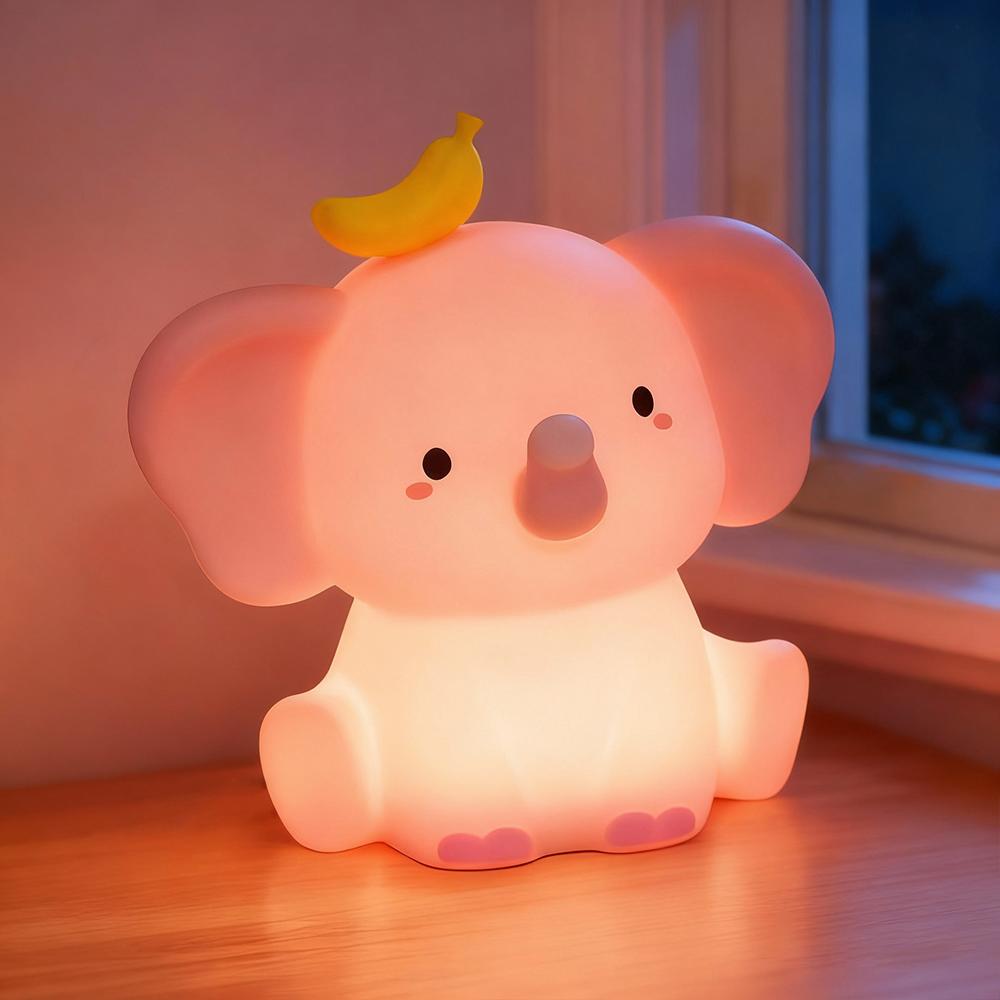 Cute Elephant Sleeping Night Light Rechargeable Dimmable Squishy Novelty Nursery Animal Nightlights For Desk Christmas Decor