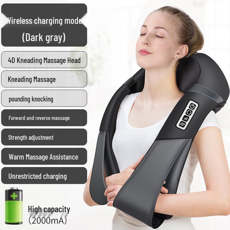 Portable Neck and Lumbar Heated Kneading Massager for Home and Car
