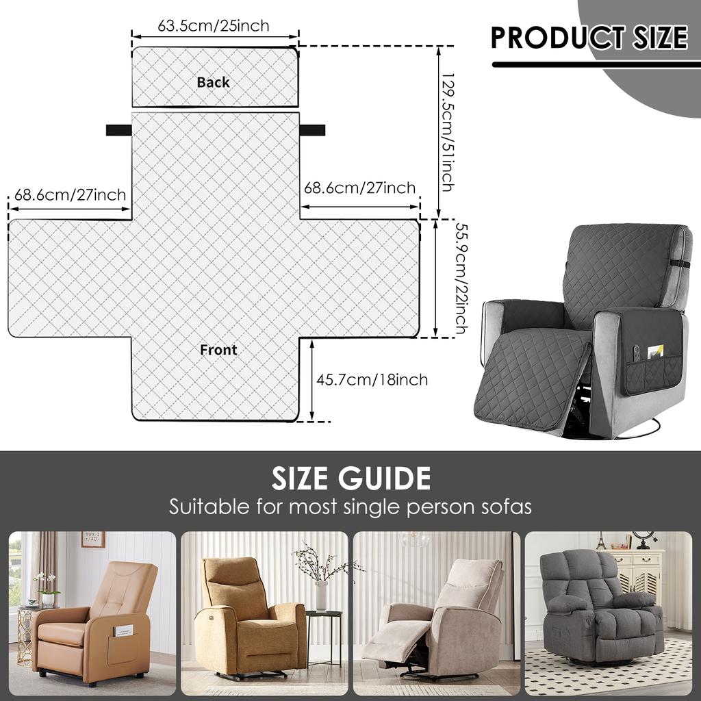 Anti-slip Recliner Chair Cover Waterproof Armchair Slipcovers Lazy Coushion With Pocket Elastic Strap Living Room Home