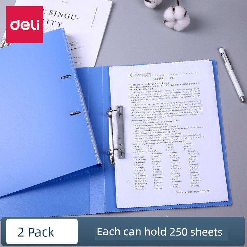 Deli 5383 Folder File Binder Folder D-Type Two-Hole Folder A4 Loose-Leaf Binder 2-Hole Binding Punch Folder 2-Hole D-Ring Clip 5383 Blue, 2-Pack