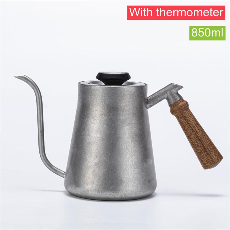 650ml/850ml Pour Over Kettle Exact Thermometer Long Narrow Gooseneck Kettle Wood Handle Coffee kettle Pot for Drip Coffee Tea