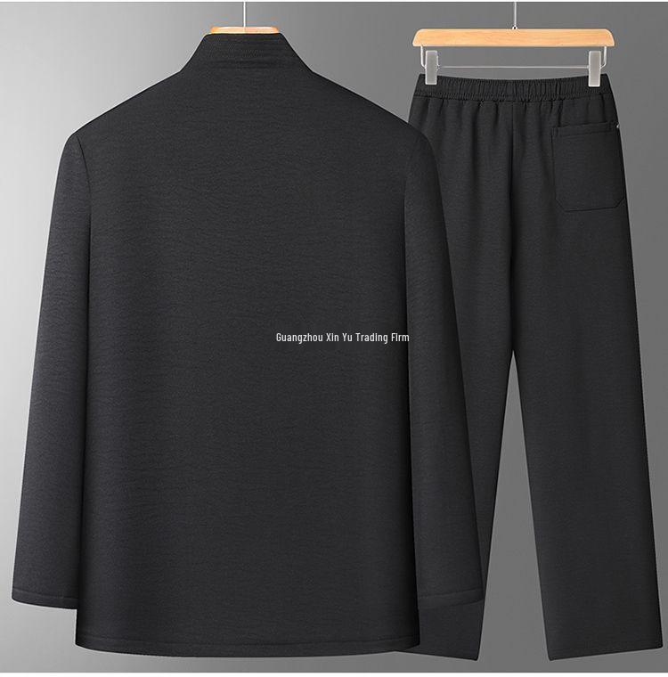 Fleece-Lined Cotton-Padded Tang Suit: Warm Winter Coat for Middle-Aged & Elderly Men