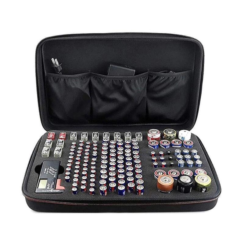 Battery Case AA AAA D C 9V Batteries Storage Bag with Internal Dividers, Convenient Carry Case Pouch EVA Organizers