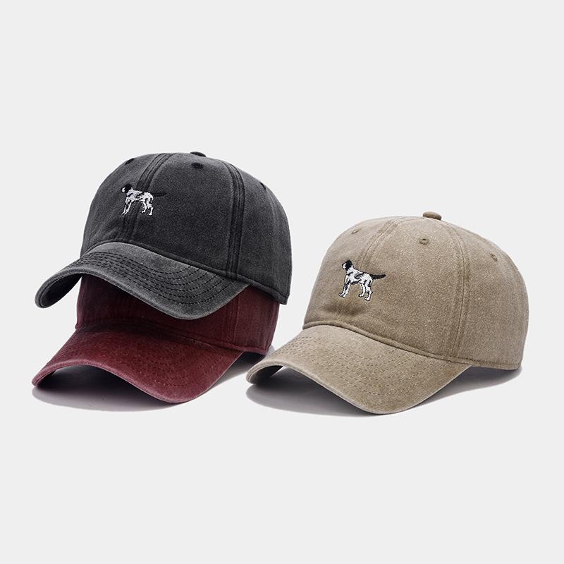 Spring Hard Cartoon Puppy Embroidery Baseball Cap Washed Old Fashion Versatile Cap Outdoor Visor Tide